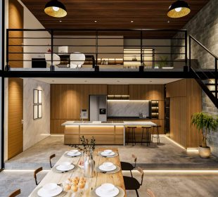 intérieur moderne d'un appartement duplex avec escaliers