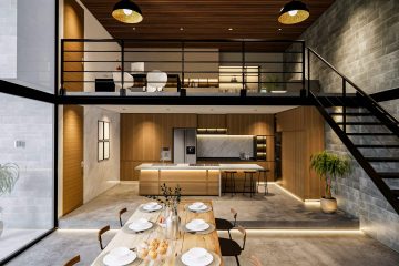 intérieur moderne d'un appartement duplex avec escaliers
