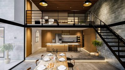 intérieur moderne d'un appartement duplex avec escaliers